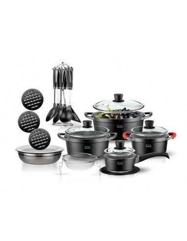 TREM COZINHA 27 PEÇAS ALUMINIO+TITANIO E FUNDO DE PEDRA | Virtualvantagem | VRT.007.00014