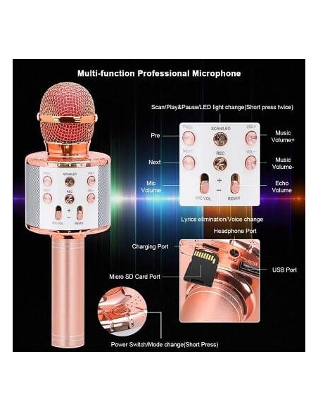 MICROFONE KARAOKE PORTÁTIL BLUETOOTH | Virtualvantagem | VRT.008.00011