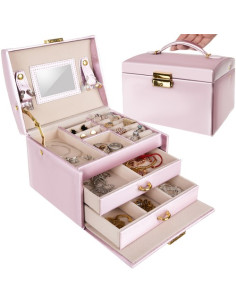 BAÚ  GUARDA JOIAS COM ESPELHO ROSA