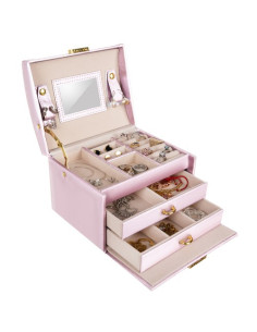 BAÚ  GUARDA JOIAS COM ESPELHO ROSA 2