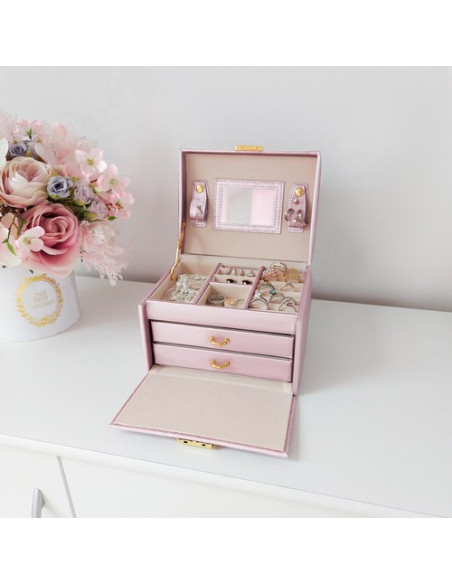 BAÚ  GUARDA JOIAS COM ESPELHO ROSA