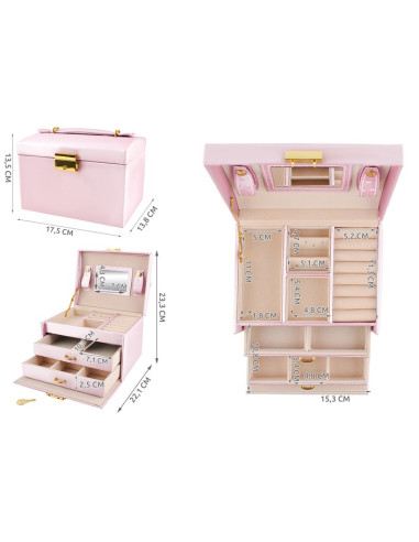 BAÚ  GUARDA JOIAS COM ESPELHO ROSA