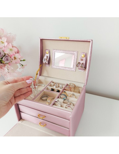 BAÚ  GUARDA JOIAS COM ESPELHO ROSA