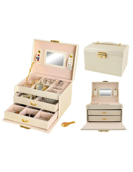 BAÚ  GUARDA JOIAS COM ESPELHO BEJE