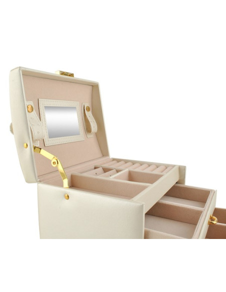 BAÚ  GUARDA JOIAS COM ESPELHO BEJE