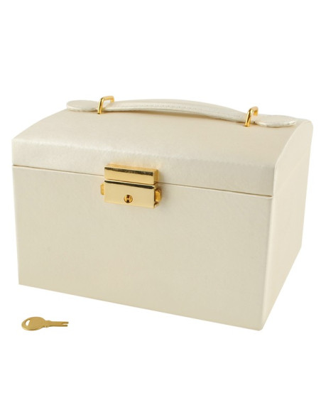 BAÚ  GUARDA JOIAS COM ESPELHO BEJE