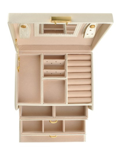 BAÚ  GUARDA JOIAS COM ESPELHO BEJE