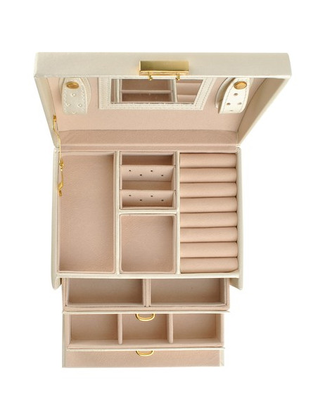 BAÚ  GUARDA JOIAS COM ESPELHO BEJE
