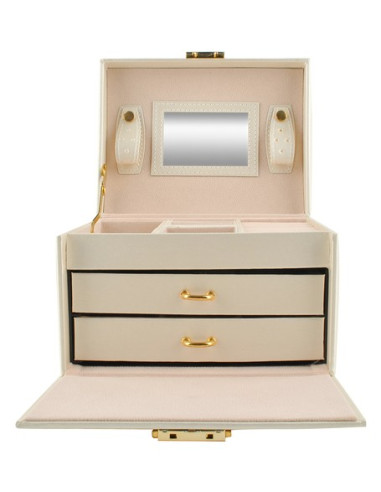 BAÚ  GUARDA JOIAS COM ESPELHO BEJE