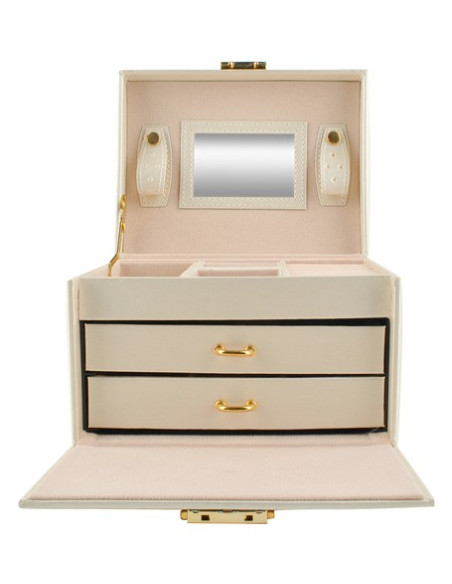 BAÚ  GUARDA JOIAS COM ESPELHO BEJE