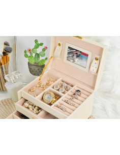 BAÚ  GUARDA JOIAS COM ESPELHO BEJE 2