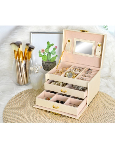 BAÚ  GUARDA JOIAS COM ESPELHO BEJE