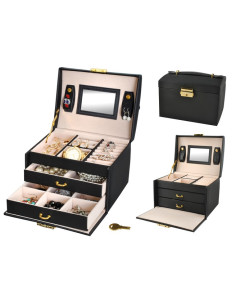 BAÚ GUARDA JOIAS COM ESPELHO PRETO