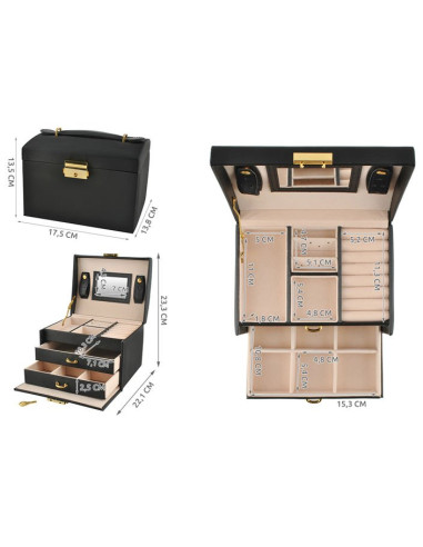 BAÚ GUARDA JOIAS COM ESPELHO PRETO