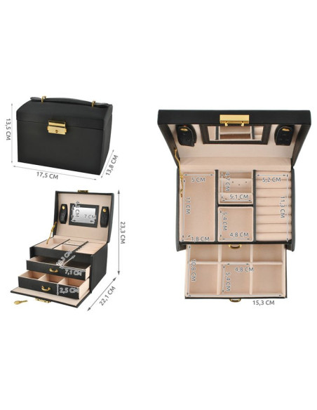 BAÚ GUARDA JOIAS COM ESPELHO PRETO