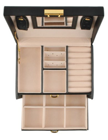 BAÚ GUARDA JOIAS COM ESPELHO PRETO