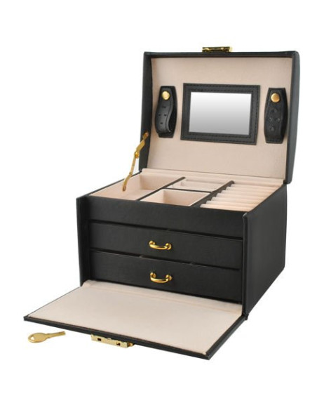 BAÚ GUARDA JOIAS COM ESPELHO PRETO